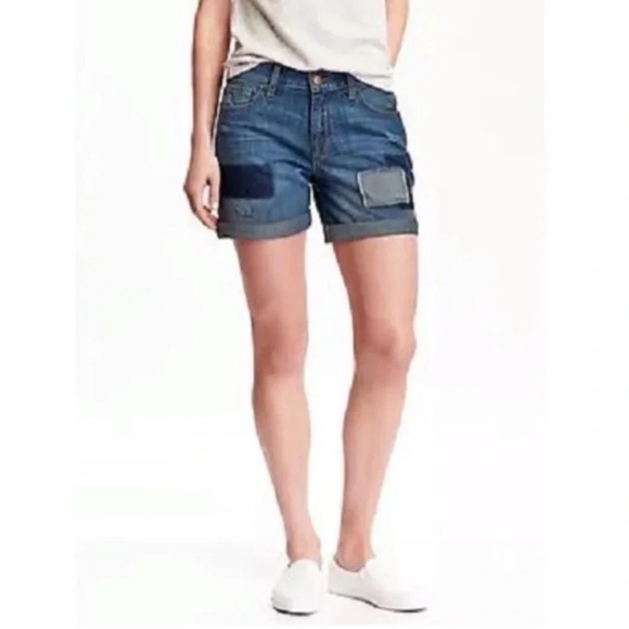 Old navy tomboy patchwork Sarah denim shorts boyfriend roll tab jeans - Picture 1 of 8